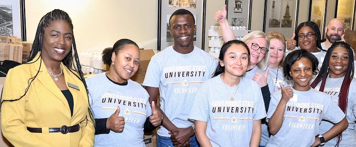 A group of volunteers at a food drive